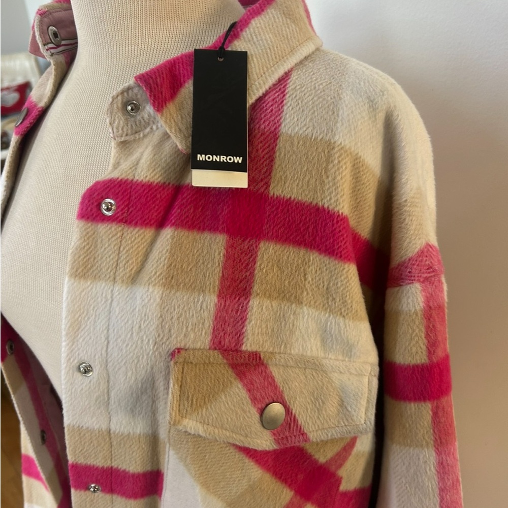 Monrow Pink and Cream Plaid Jacket - Picture 6 of 11